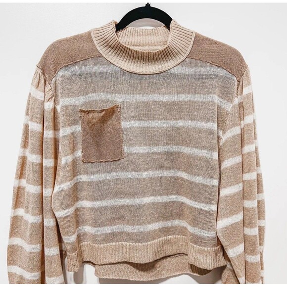 Free People Between The Lines‎ Lightweight Linen Sweater Size Medium in Beige - Picture 4 of 7
